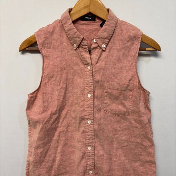 Theory Women Linen Blend Sleeveless Blouse Top Button Shirt Size Medium D050 -6 - Picture 10 of 16